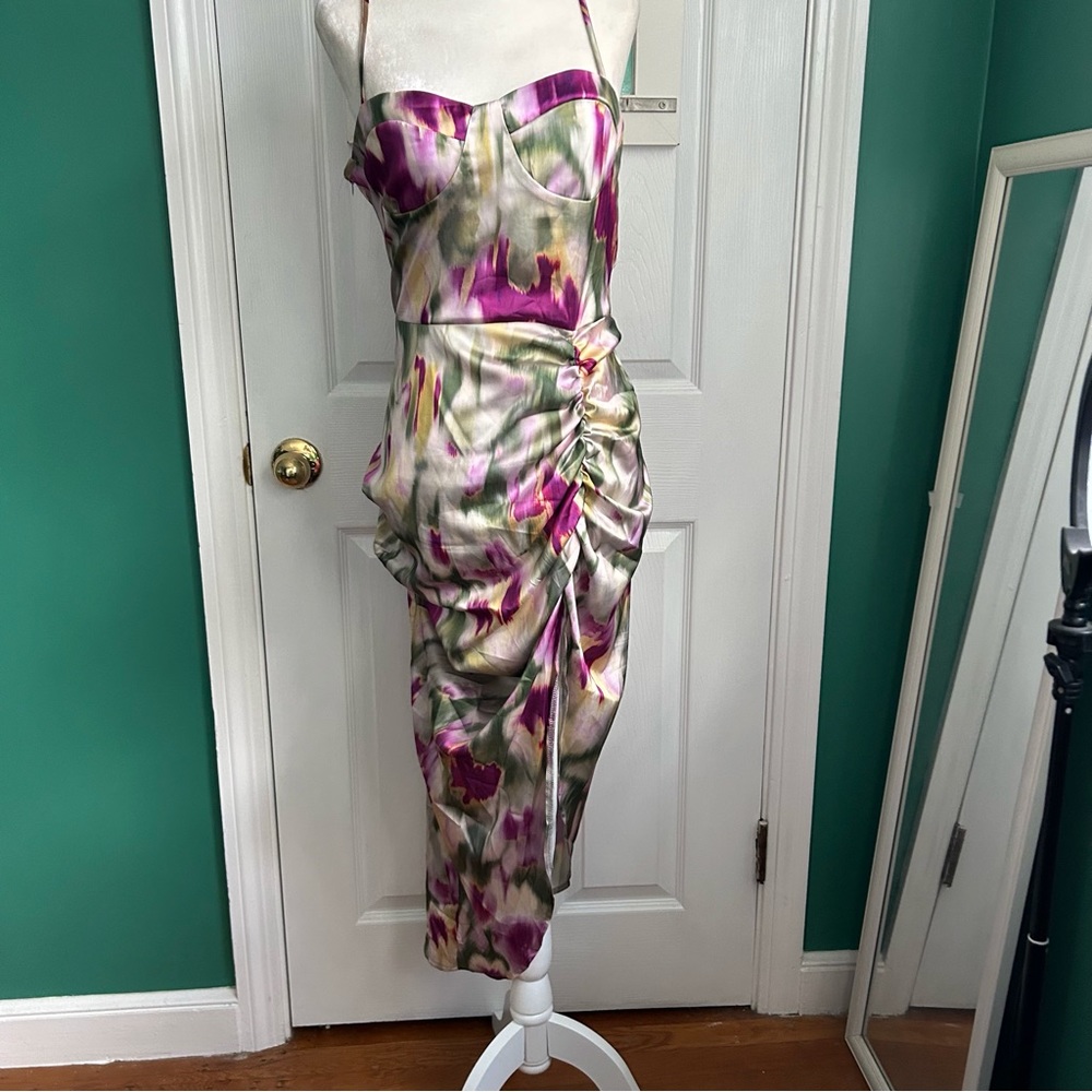 Fuschia and Jade Floral Spaghetti Strap Dress S